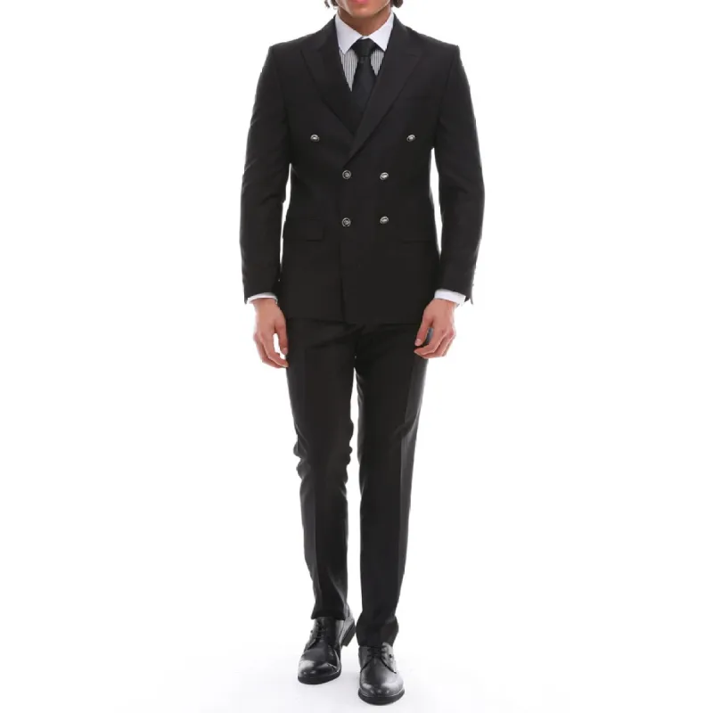 RB2201 - Men's Black Double Breasted Dinner Suit 4 Button Classic Tuxedo Tux sold by Tru Clothing