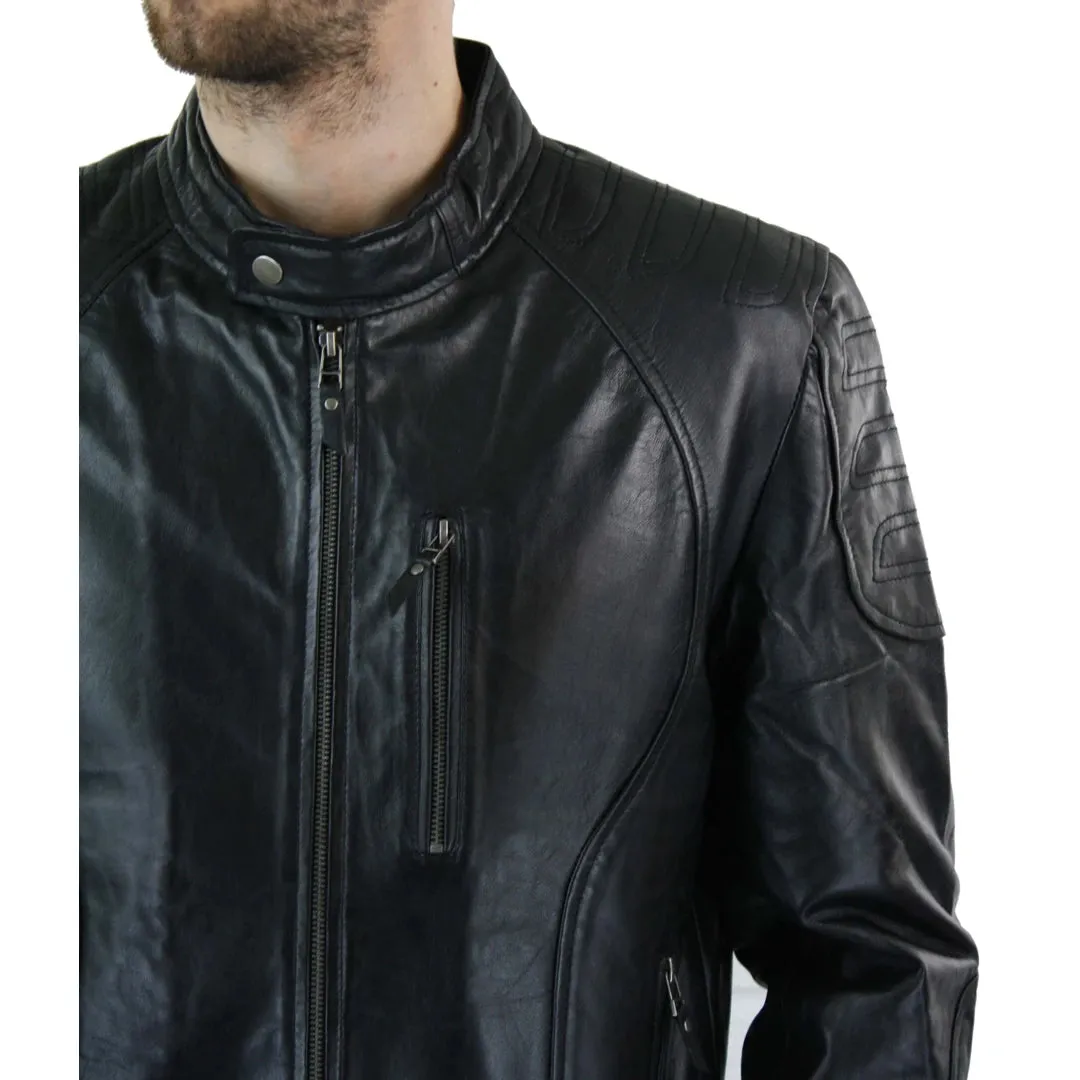 Men's Biker Leather Blue Black Zipped Jacket sold by Tru Clothing product image thumbnail 3