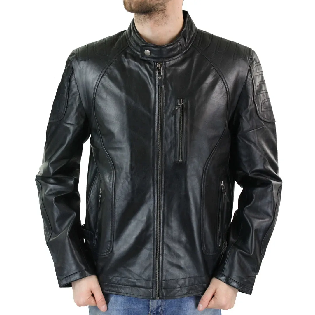 Men's Biker Leather Blue Black Zipped Jacket sold by Tru Clothing