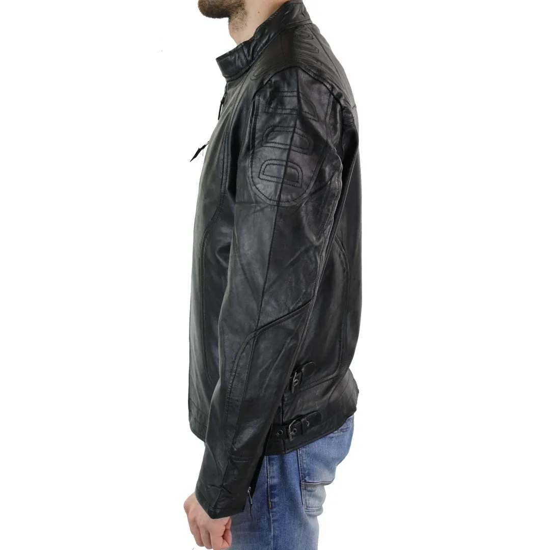 Men's Biker Leather Blue Black Zipped Jacket sold by Tru Clothing product image thumbnail 4
