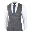 Power - Men's 3 Piece Suit Check Grey Blue Double Breasted Wedding sold by Tru Clothing