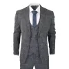 Power - Men's 3 Piece Suit Check Grey Blue Double Breasted Wedding sold by Tru Clothing