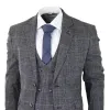 Power - Men's 3 Piece Suit Check Grey Blue Double Breasted Wedding sold by Tru Clothing