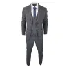 Power - Men's 3 Piece Suit Check Grey Blue Double Breasted Wedding sold by Tru Clothing