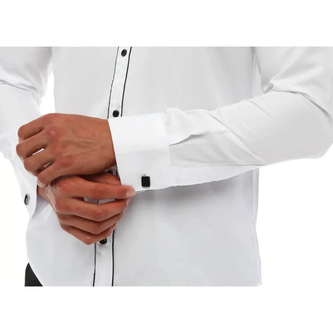 Men's Wing Collar Shirt Tuxedo White Black Piping Double Cuff Dinner Classic sold by Tru Clothing product image thumbnail 4