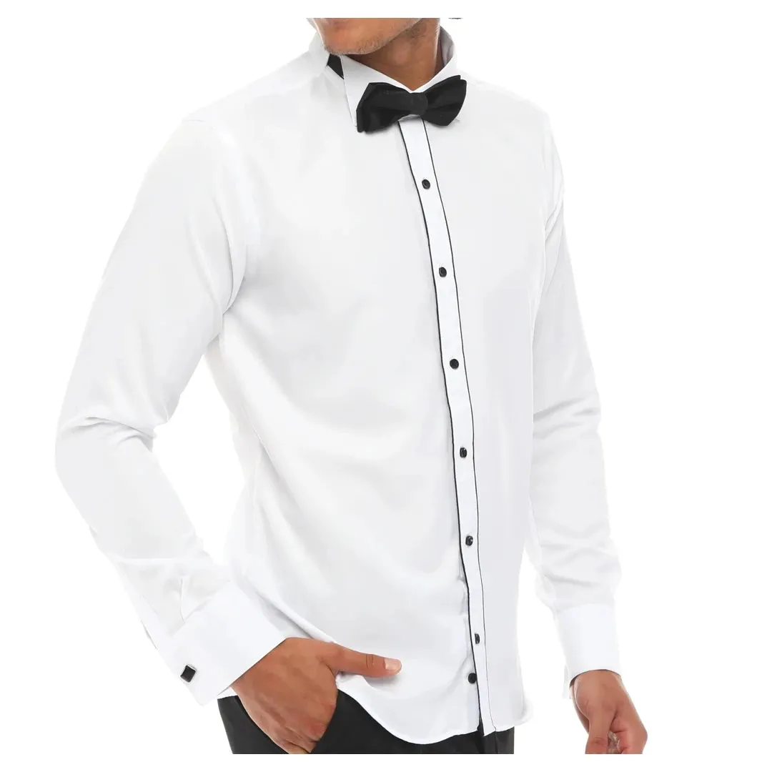 Men's Wing Collar Shirt Tuxedo White Black Piping Double Cuff Dinner Classic sold by Tru Clothing product image thumbnail 2