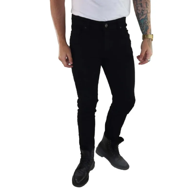 Men's Black Stretch Jeans Regular Length Tapered sold by Tru Clothing