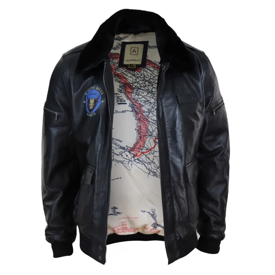 Men's Leather Bomber Jacket Aviator Fur Collar Pilot Raging Bull sold by Tru Clothing product image thumbnail 4