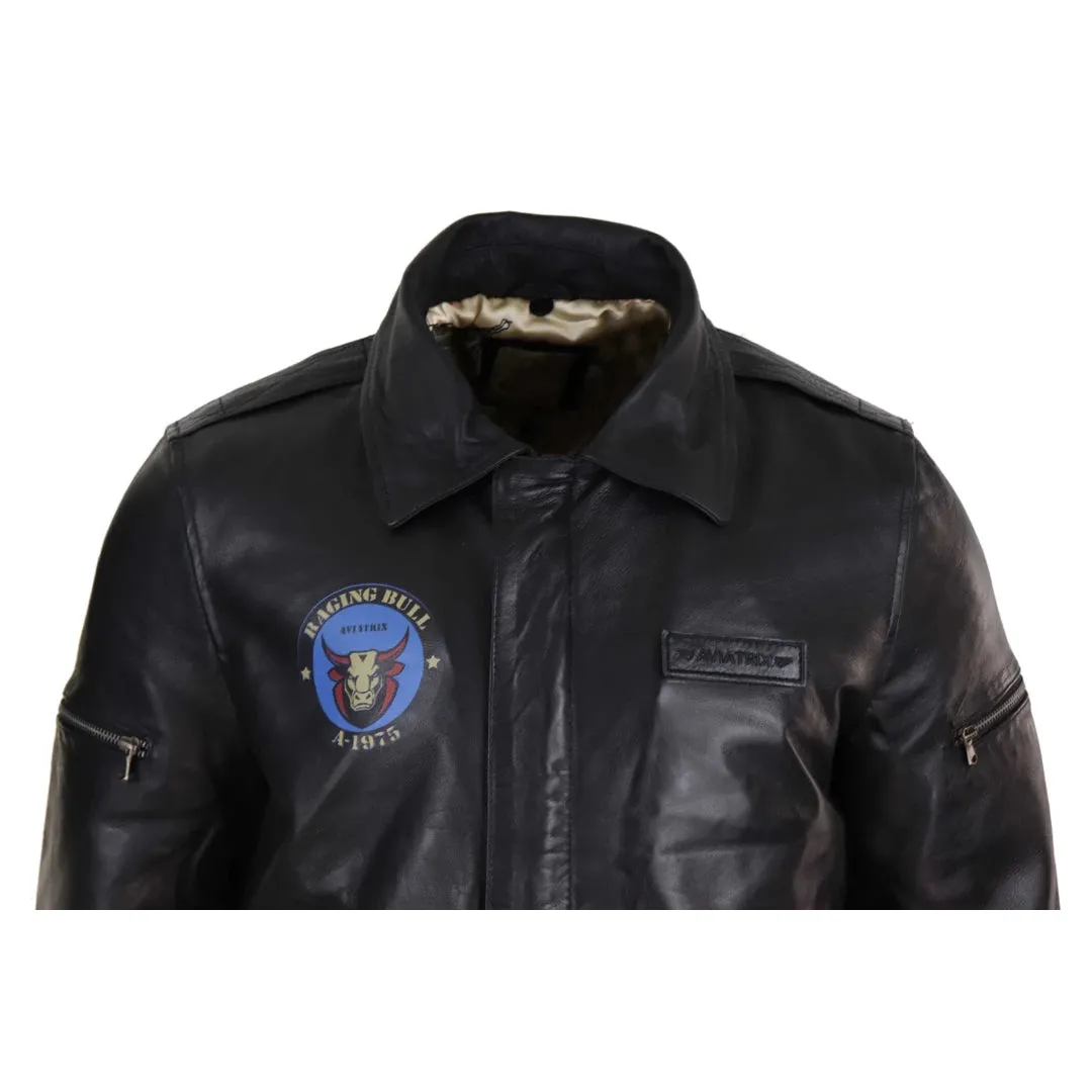 Men's Leather Bomber Jacket Aviator Fur Collar Pilot Raging Bull sold by Tru Clothing product image thumbnail 5