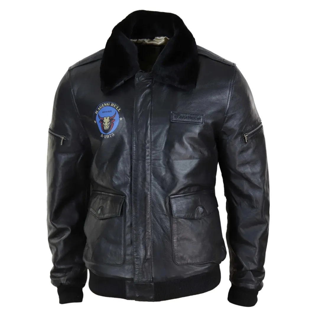 Men's Leather Bomber Jacket Aviator Fur Collar Pilot Raging Bull sold by Tru Clothing product image thumbnail 2