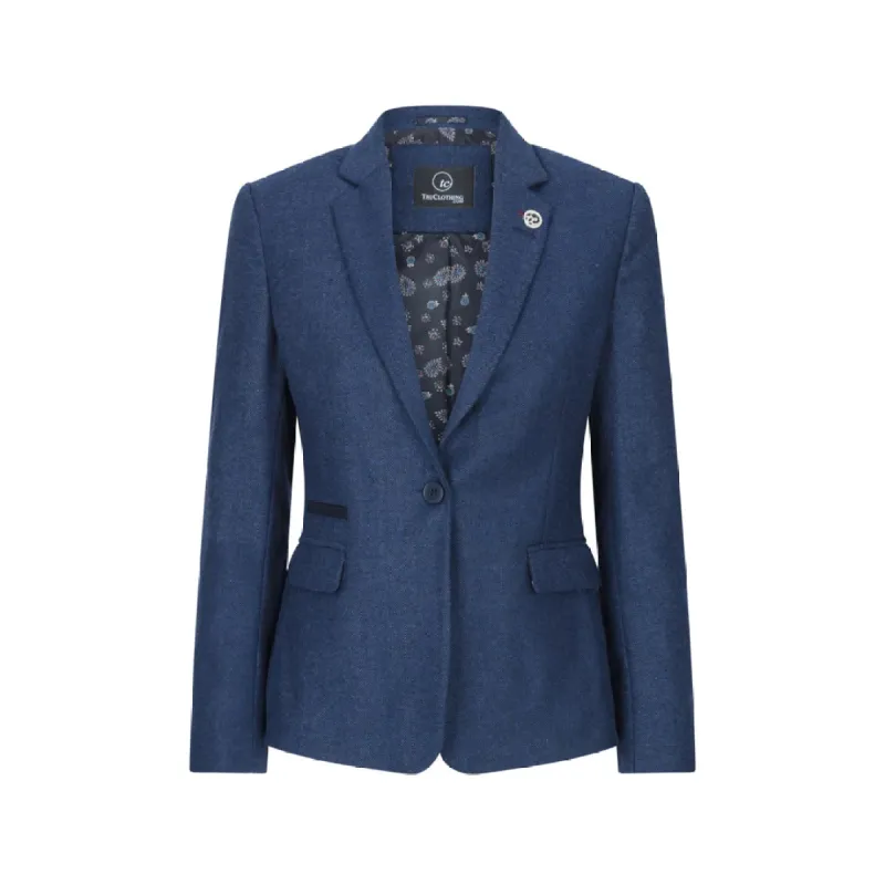 wsn02 - Women's Tweed Navy Blue Blazer Waistcoat & Trousers 1920s Suit sold by Tru Clothing