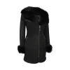Ladies 3/4 Genuine Sheepskin Coat Black Soft Suede Outer Fitted Merino sold by Tru Clothing