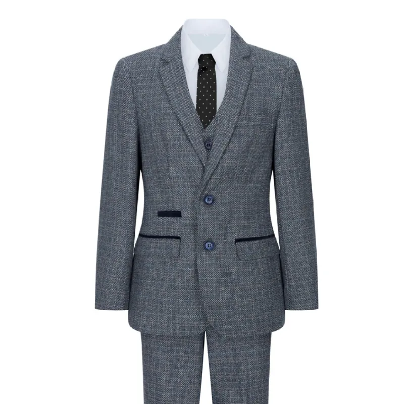 Ralph - Boys 3 Piece Suit Navy Blue Tweed Check 1920s sold by Tru Clothing