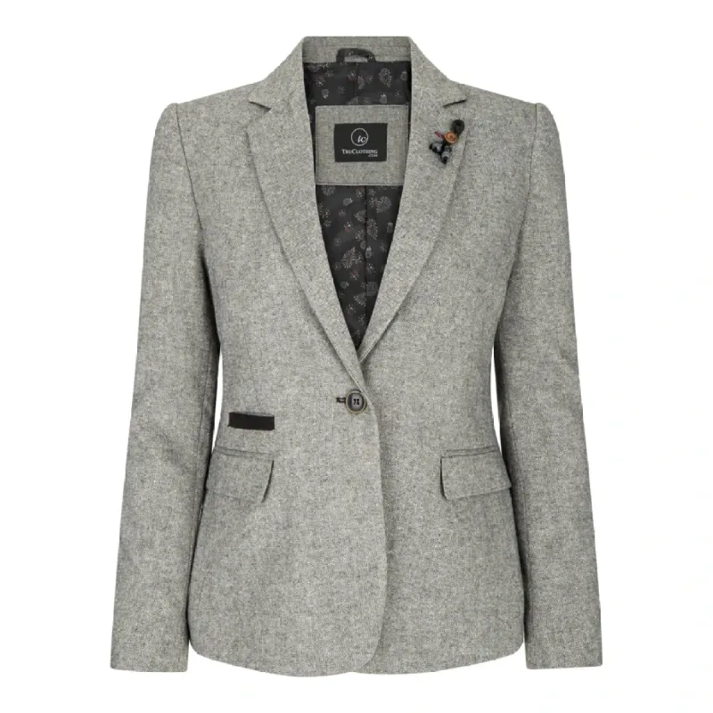 wsn03 - Women's Tweed Grey Blazer Jacket Waistcoat Elow Patch Peaky 1920s sold by Tru Clothing
