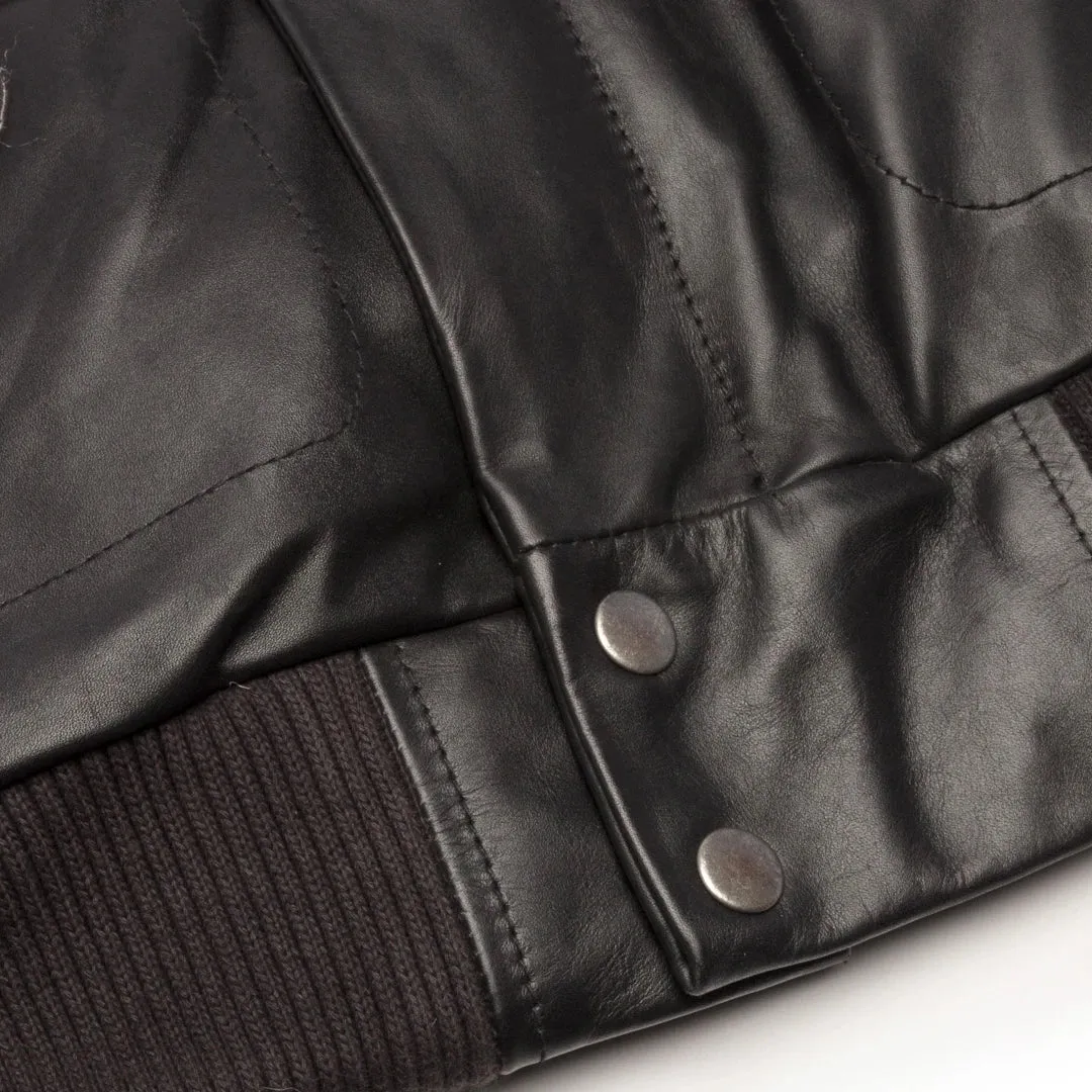 Men's Black Leather Bomber Aviator Badge Pilot Jacket Removable Fur Collar sold by Tru Clothing product image thumbnail 5