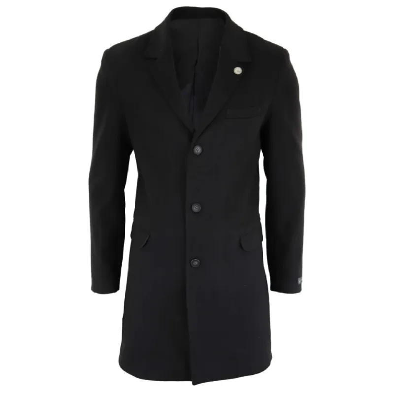 Men's 3/4 Long Overcoat Jacket Wool Feel Coat Blinders sold by Tru Clothing