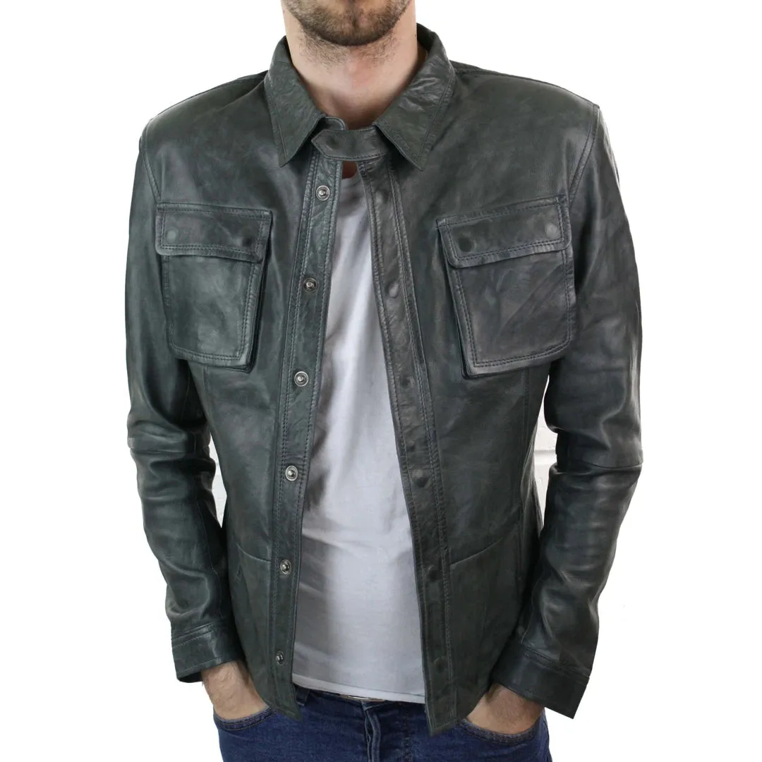 Men's Fitted Shirt Leather Jacket Tan Brown sold by Tru Clothing product image thumbnail 2