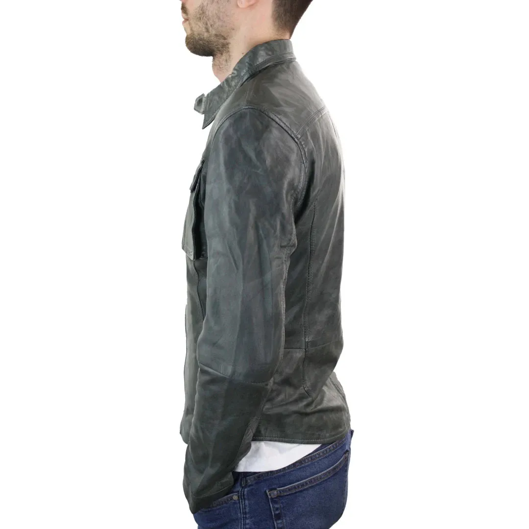 Men's Fitted Shirt Leather Jacket Tan Brown sold by Tru Clothing product image thumbnail 5