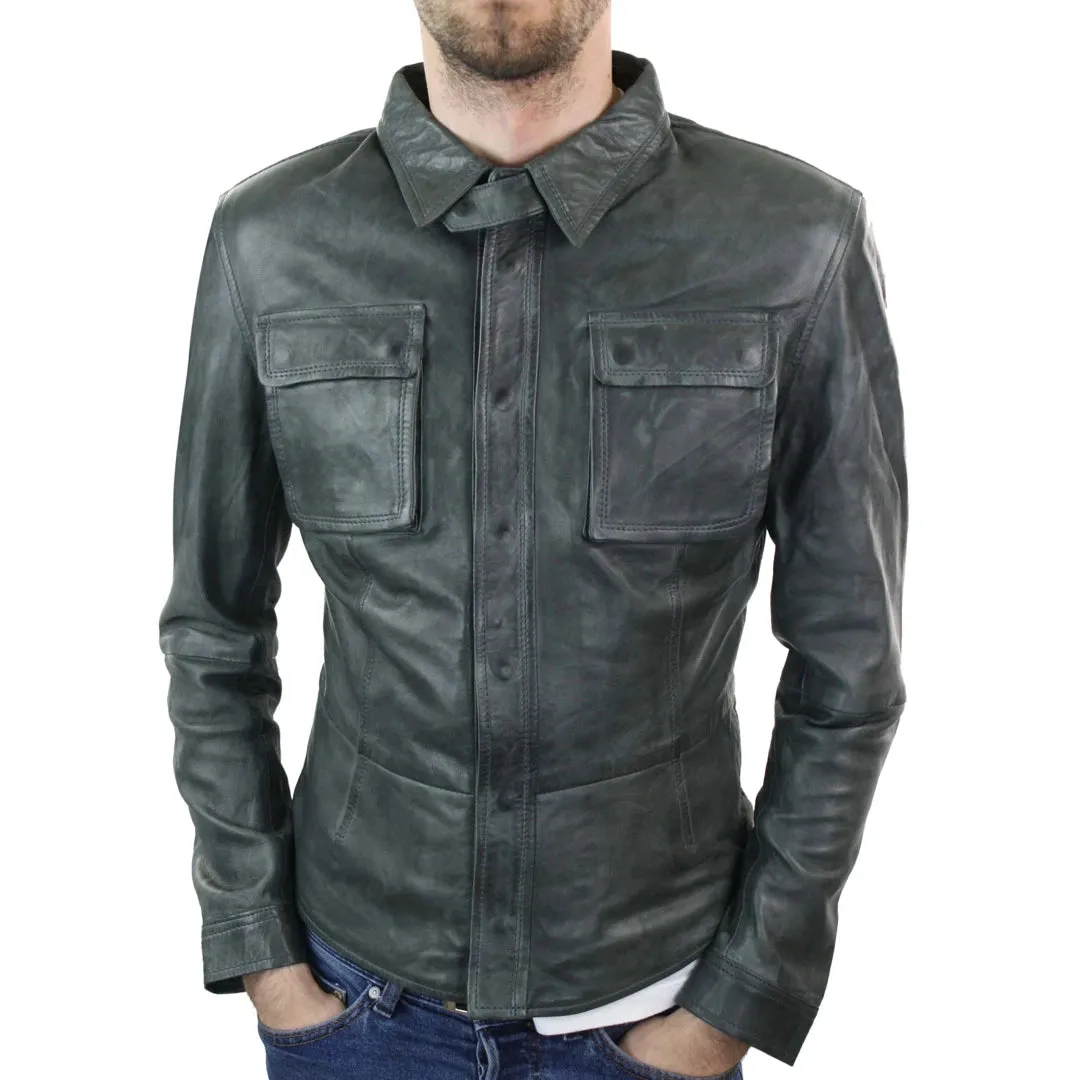 Men's Fitted Shirt Leather Jacket Tan Brown sold by Tru Clothing