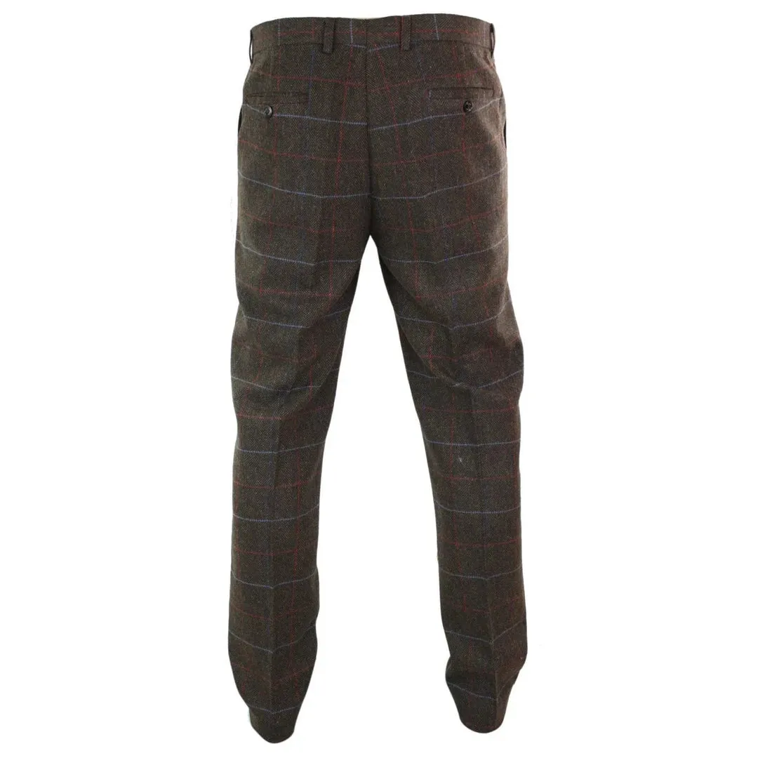 Tommy - Men's Herringbone Tweed Check Brown Trousers sold by Tru Clothing product image thumbnail 3