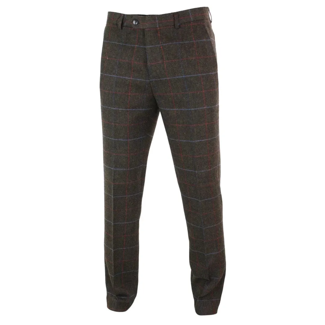 Tommy - Men's Herringbone Tweed Check Brown Trousers sold by Tru Clothing product image thumbnail 2