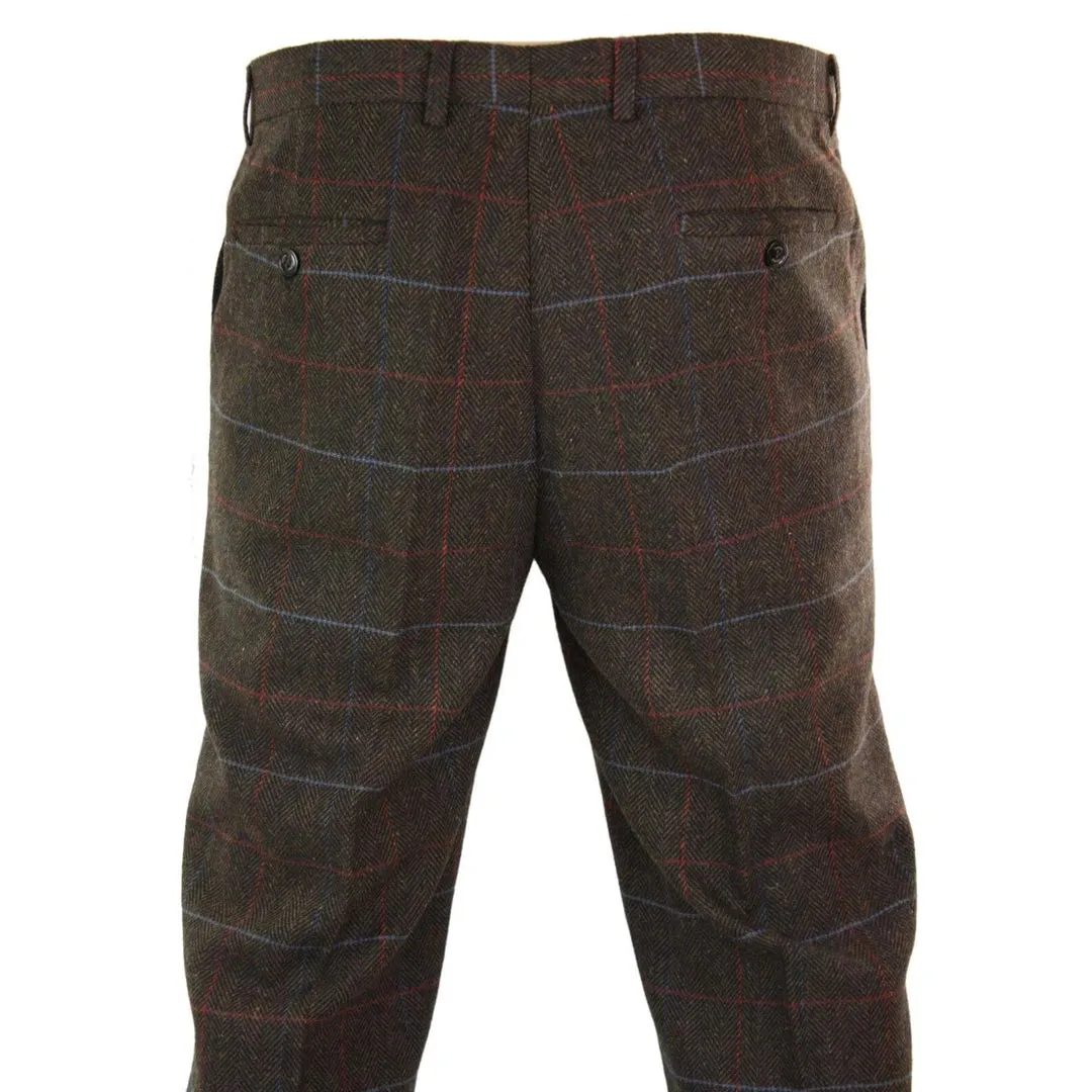 Tommy - Men's Herringbone Tweed Check Brown Trousers sold by Tru Clothing product image thumbnail 4