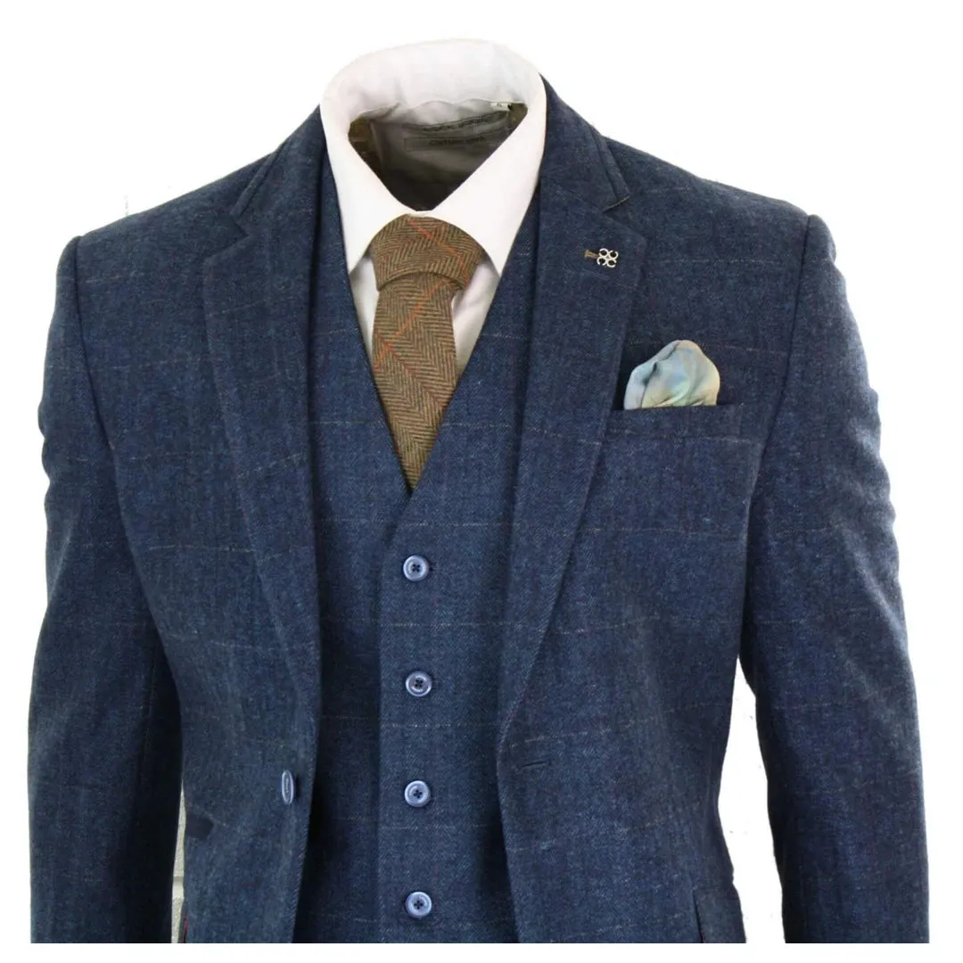 Carnegi - Men's 3 Piece Navy Blue Suit Tweed Check 1920's sold by Tru Clothing product image thumbnail 3