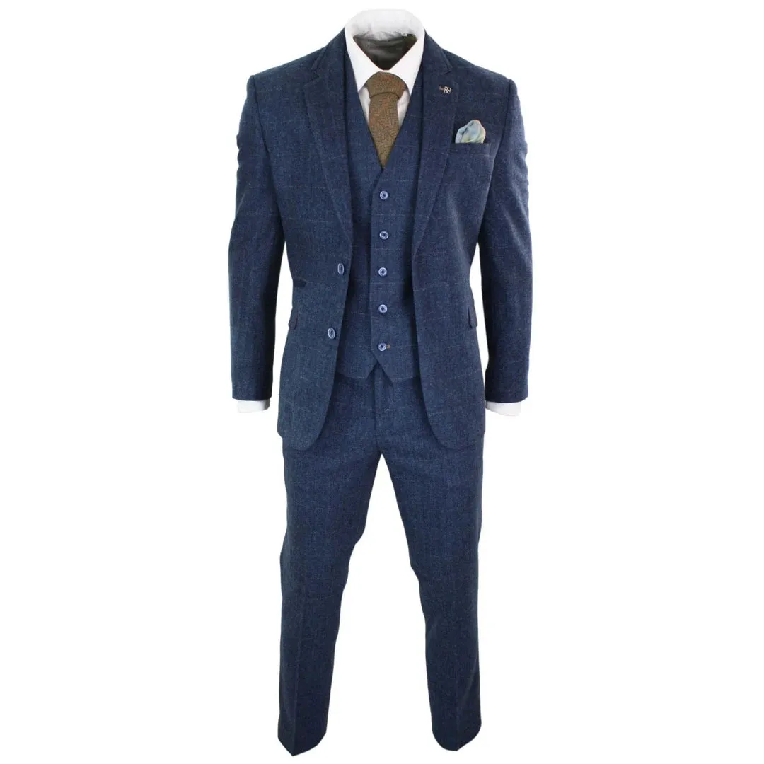 Carnegi - Men's 3 Piece Navy Blue Suit Tweed Check 1920's sold by Tru Clothing product image thumbnail 2