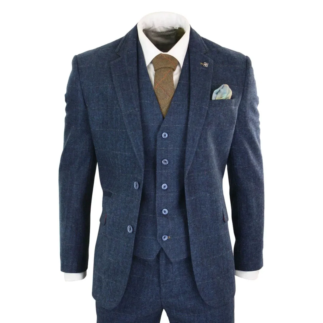 Carnegi - Men's 3 Piece Navy Blue Suit Tweed Check 1920's sold by Tru Clothing