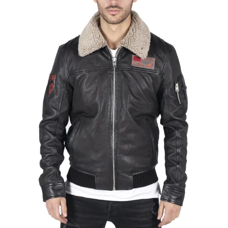 Men's Leather Pilot Bomber Jacket Air Force Badge & Fur Collar sold by Tru Clothing