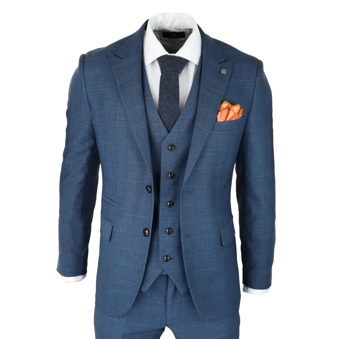 Viceroy - Men's 3 Piece Prince Of Wales Check Suit Blue Classic Light Modern sold by Tru Clothing