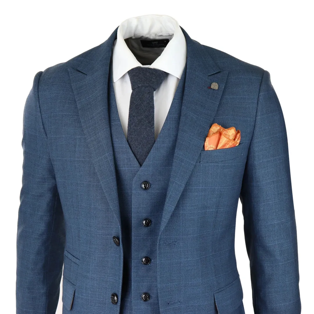 Viceroy - Men's 3 Piece Prince Of Wales Check Suit Blue Classic Light Modern sold by Tru Clothing product image thumbnail 4