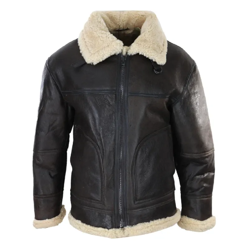 Men's Brown Sheepskin Flying Jacket Zipped Cream Fur Classic WW2 Pilot Military sold by Tru Clothing