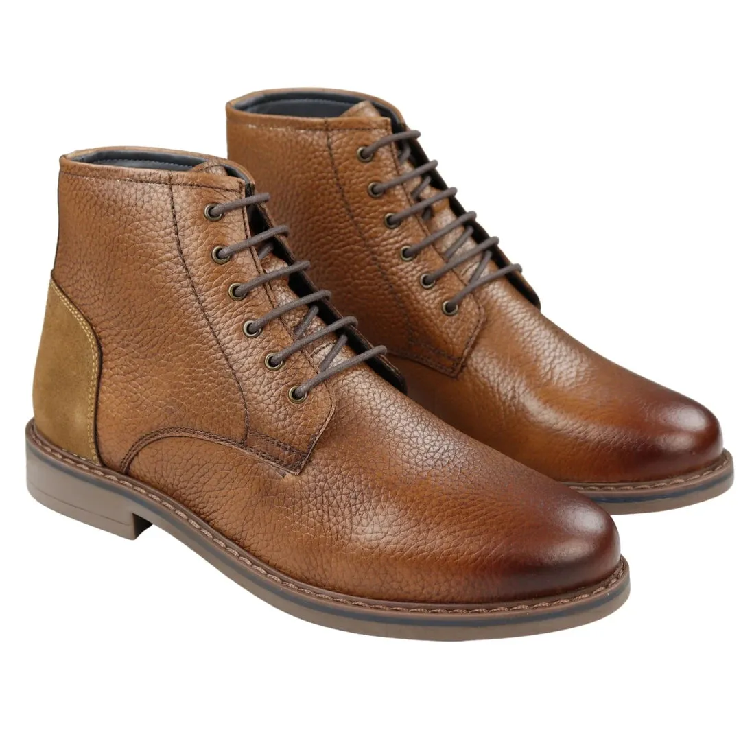 Mens Round Toe Laced Boots Black Tan Brown Real Leather Smart Casual Dress sold by Tru Clothing product image thumbnail 2