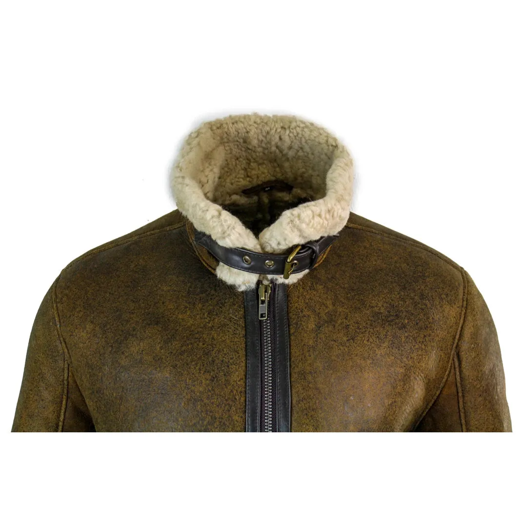 Men's Antique Sherling Sheepskin Cream Fur Air Force Pilot RAF Jacket sold by Tru Clothing product image thumbnail 4