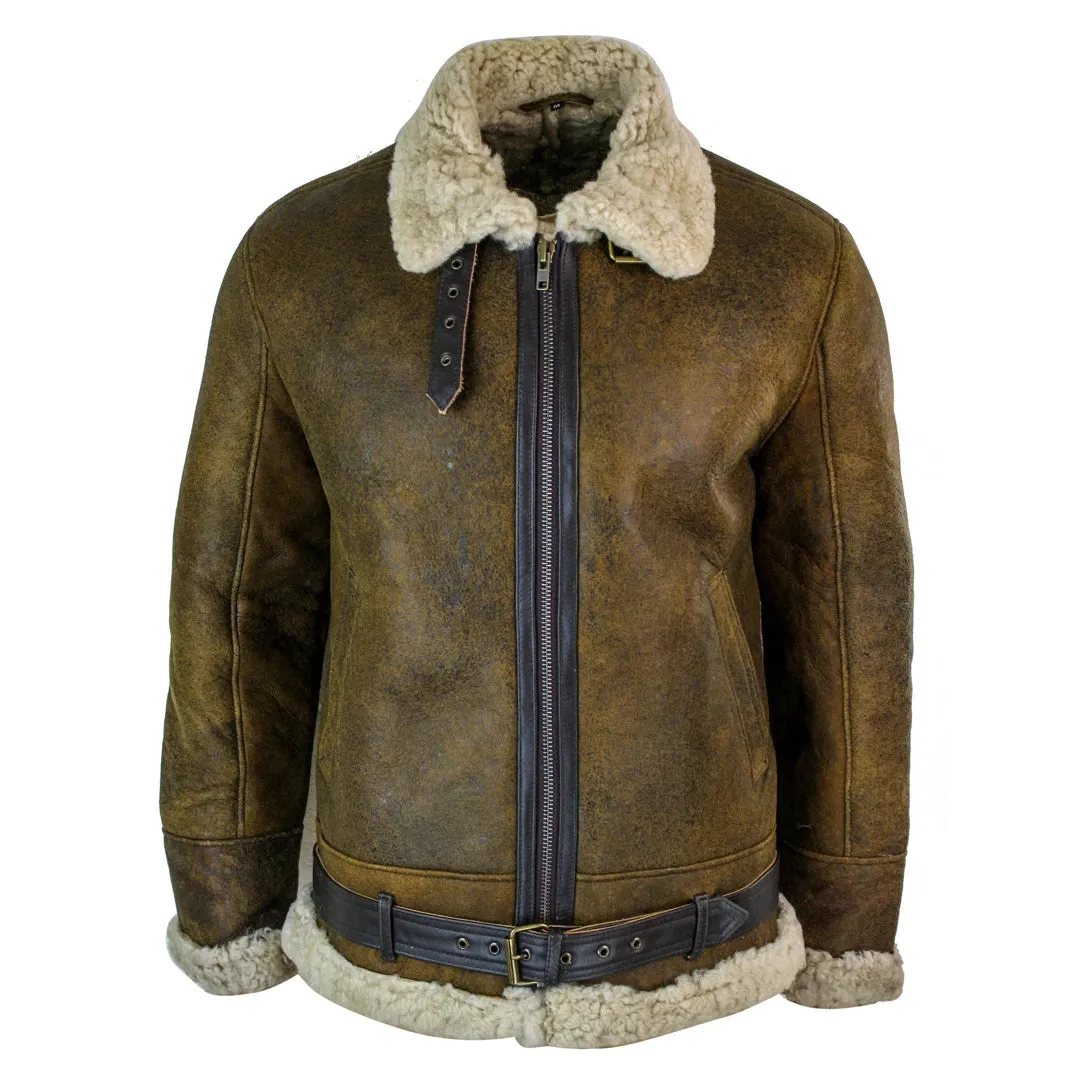 Men's Antique Sherling Sheepskin Cream Fur Air Force Pilot RAF Jacket sold by Tru Clothing