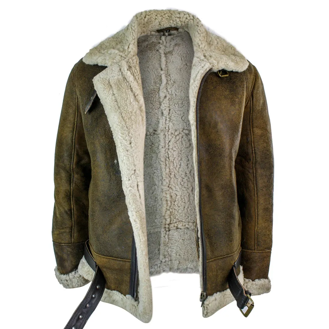 Men's Antique Sherling Sheepskin Cream Fur Air Force Pilot RAF Jacket sold by Tru Clothing product image thumbnail 3