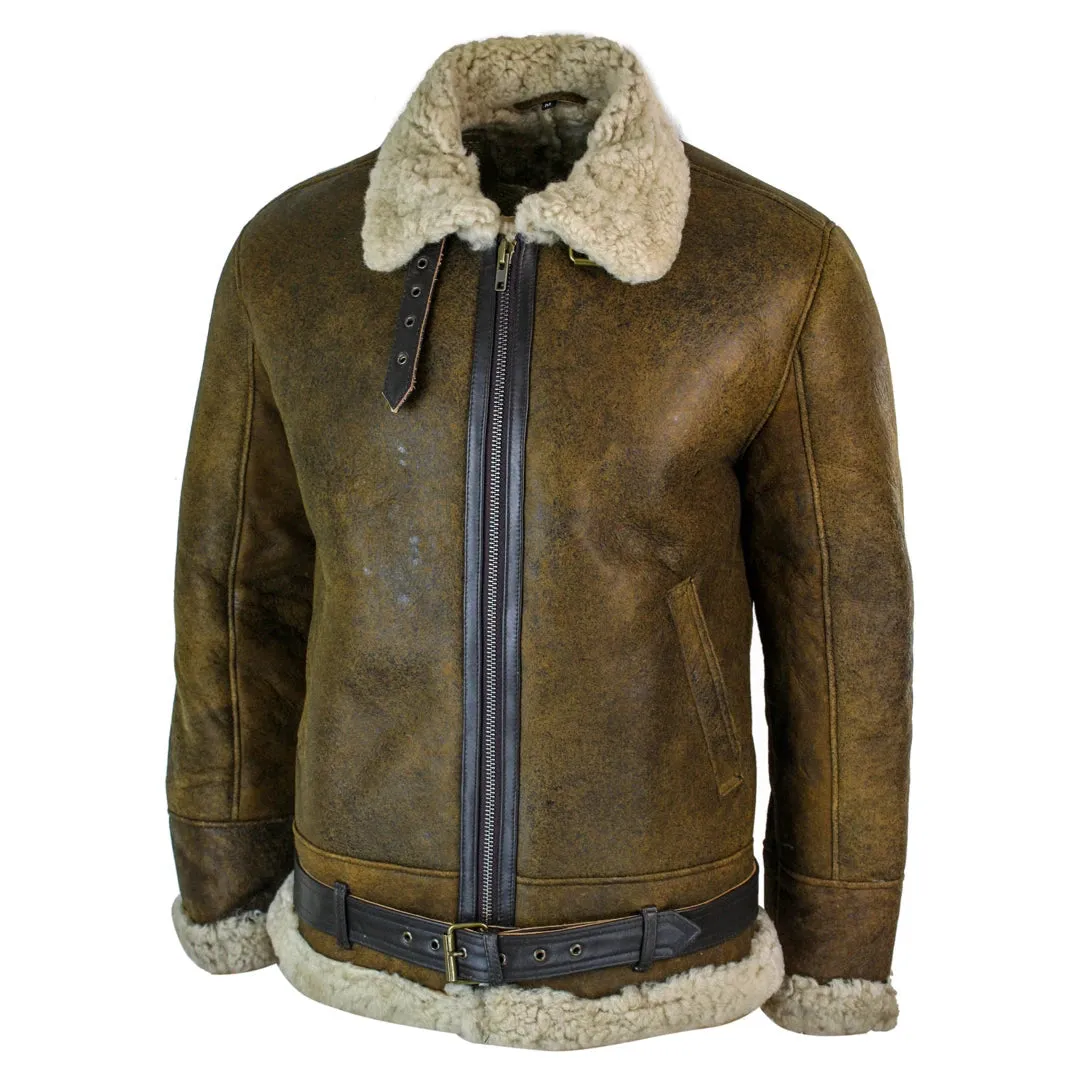 Men's Antique Sherling Sheepskin Cream Fur Air Force Pilot RAF Jacket sold by Tru Clothing product image thumbnail 2