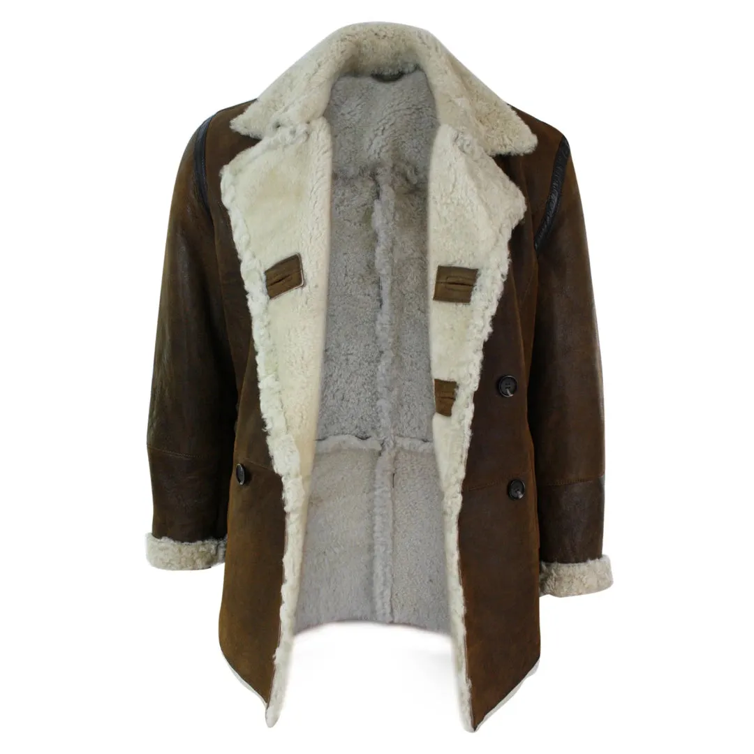 Men's Shearling German Navy Sheepskin Double Breasted Jacket Khaki Black sold by Tru Clothing product image thumbnail 4