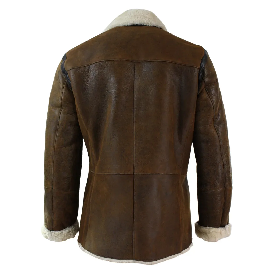 Men's Shearling German Navy Sheepskin Double Breasted Jacket Khaki Black sold by Tru Clothing product image thumbnail 5