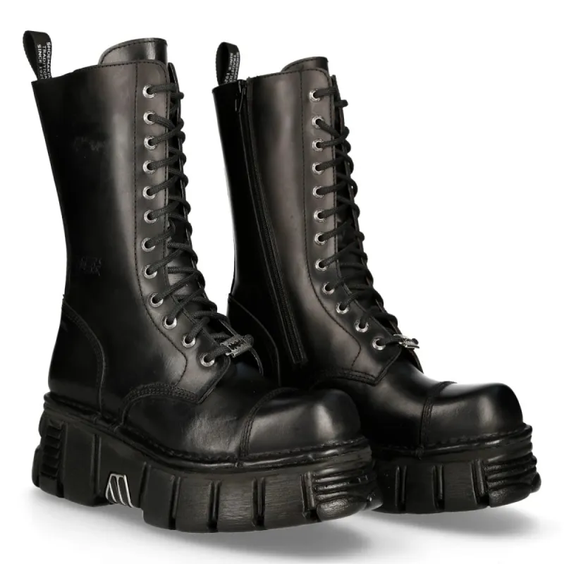 New Rock M-MILI211C-C1 Unisex Metallic Black 100% Leather Techno Biker Boots made by Newrock