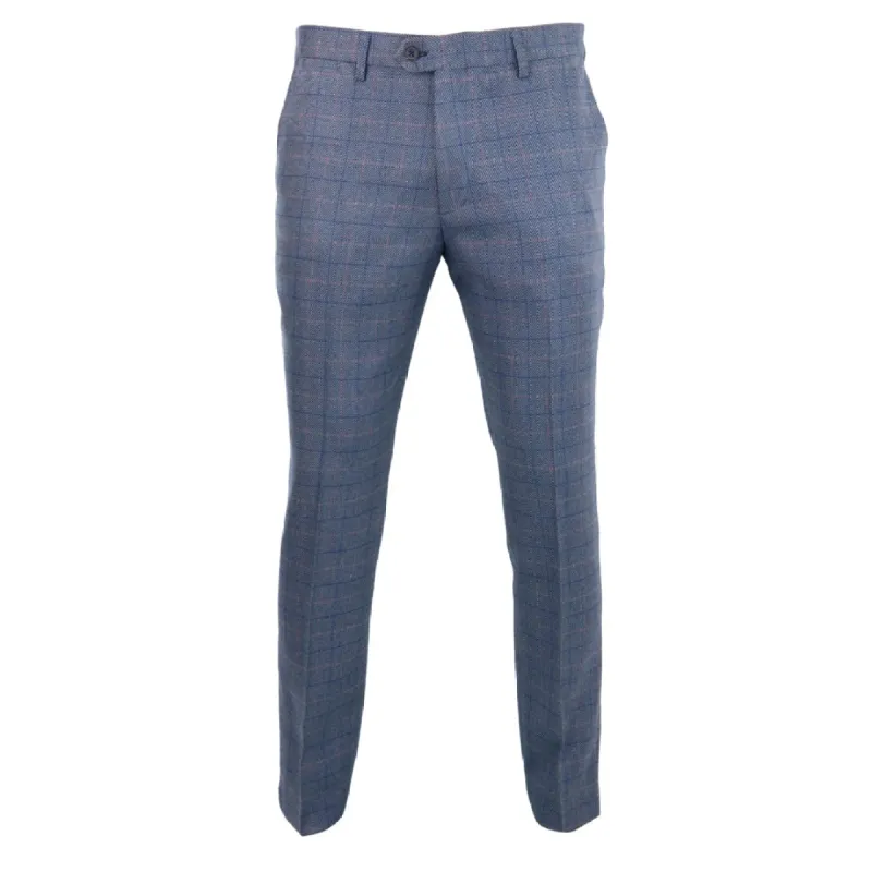 Hilton - Men's Light Blue Check Trousers Slim Wedding sold by Tru Clothing