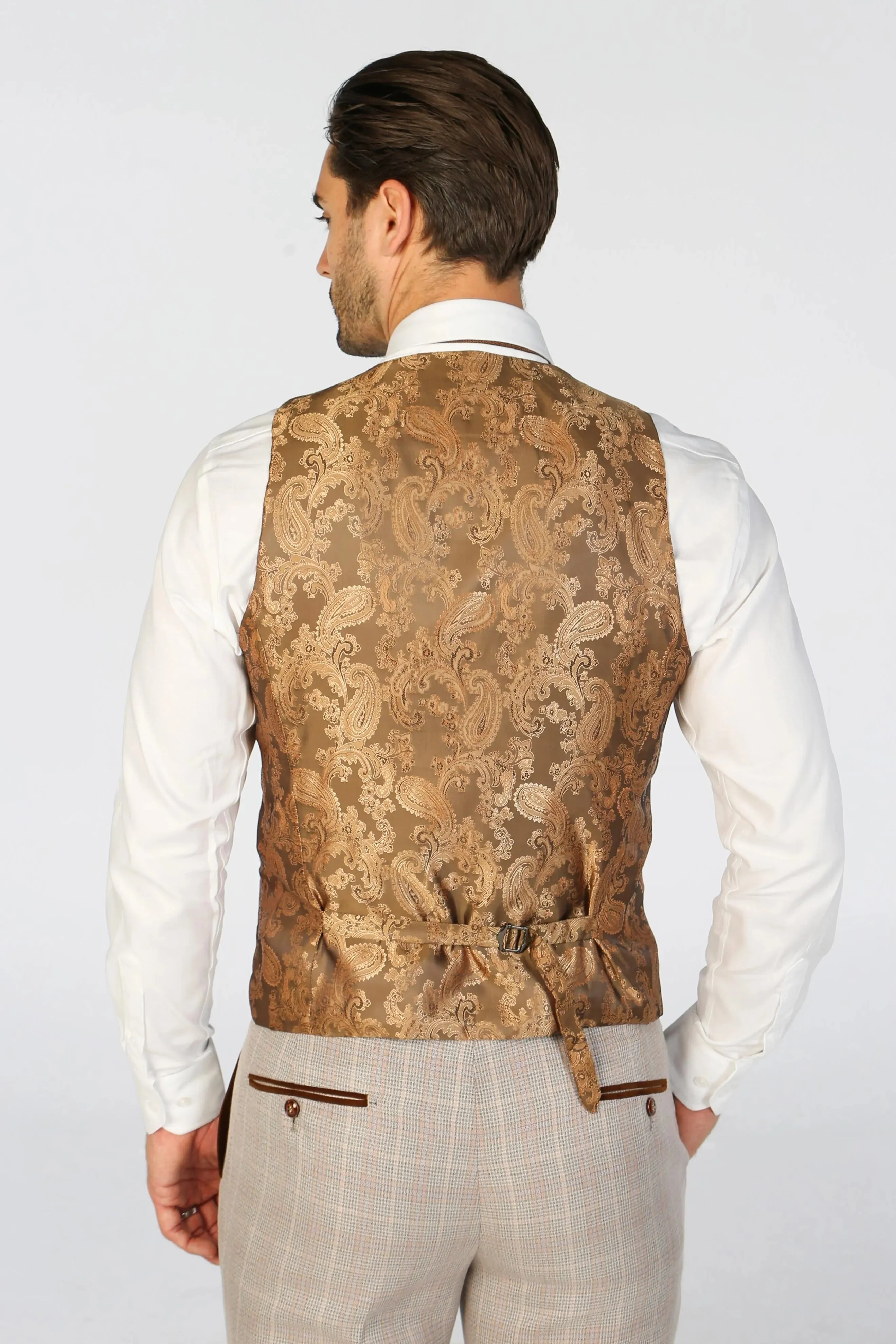 Leo - Men's Beige Checked Tailored Fit Waistcoat sold by Tru Clothing product image thumbnail 2
