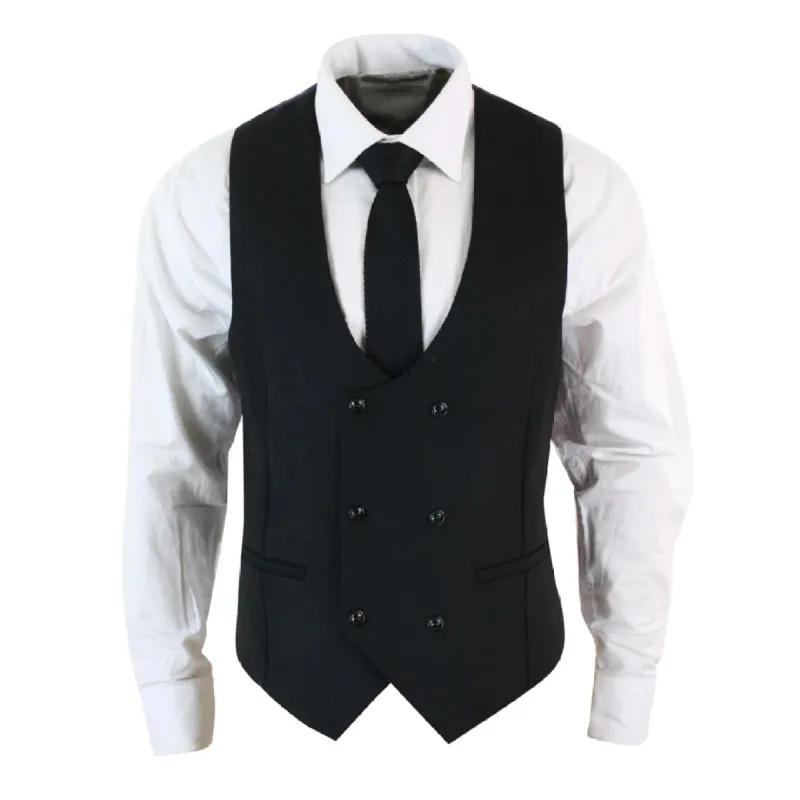 Melton - Men's Double Breasted Felt Tweed Classic Waistcoat Herringbone sold by Tru Clothing