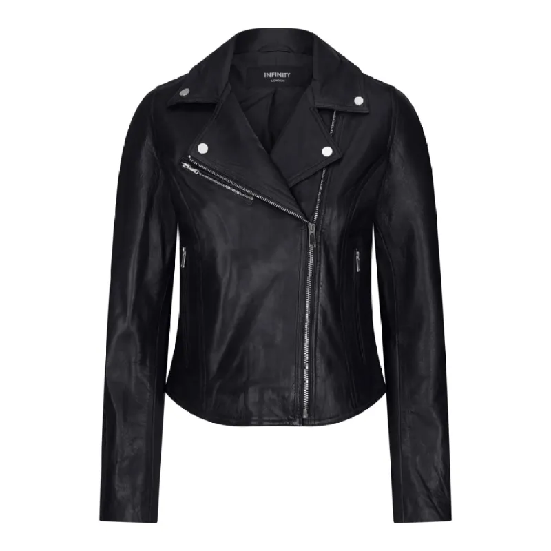 Women's Leather Biker Jacket Cross Zip Tan Brown Black Red Yellow sold by Tru Clothing