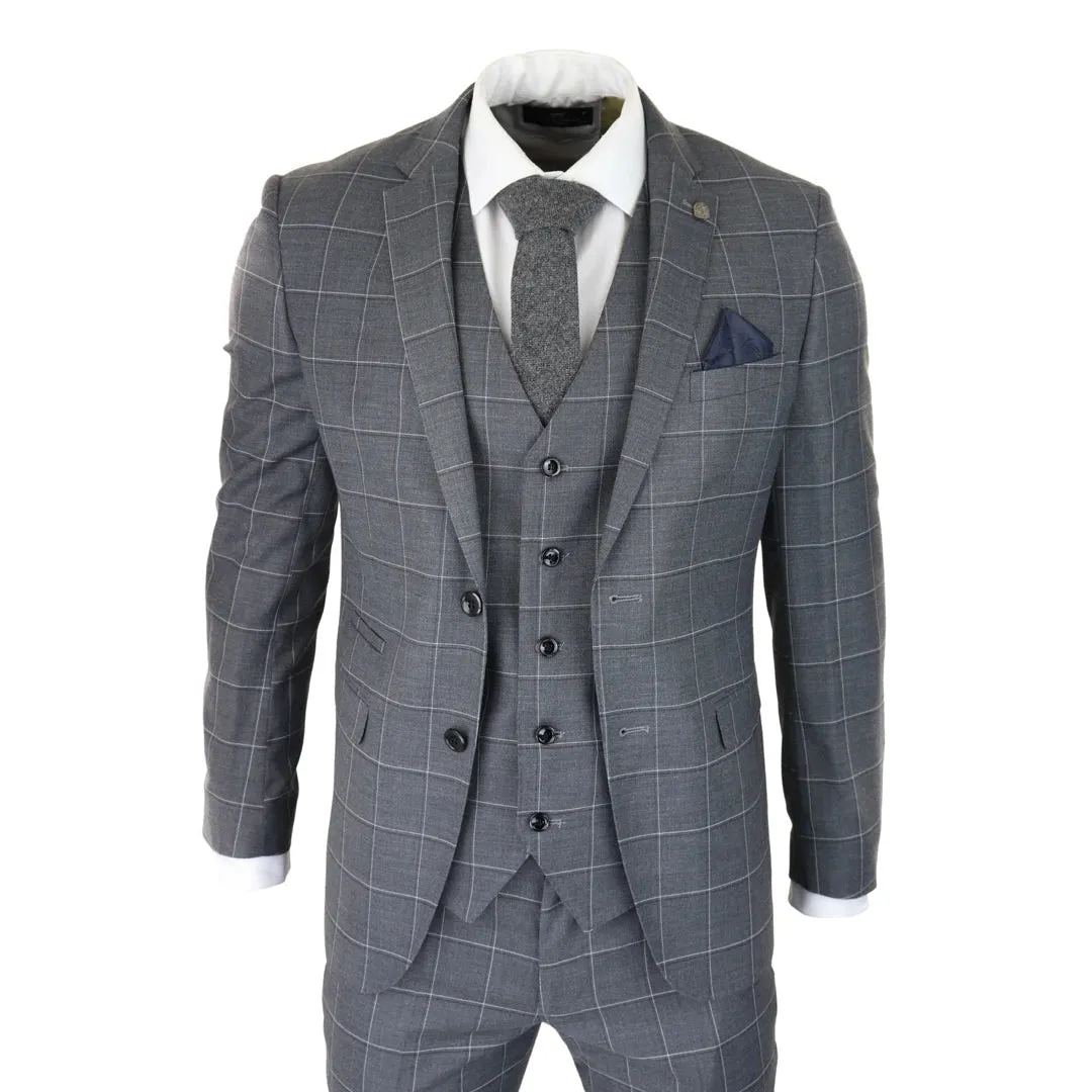 Hobbs - Men's Grey Check 3 Piece Suit Wedding Classic sold by Tru Clothing