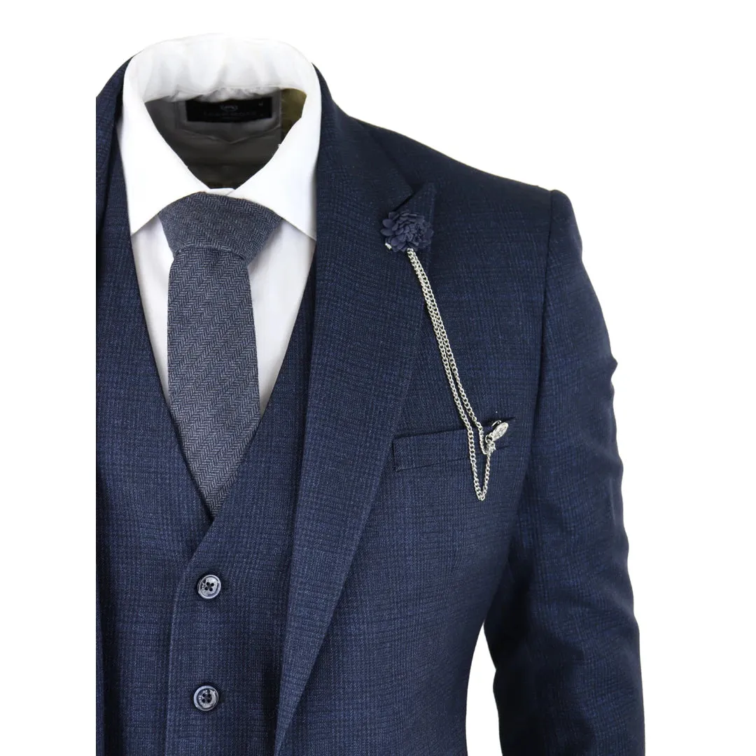 Caridi - Men's Herringbone Tweed Navy Blue Check 3 Piece Suit sold by Tru Clothing product image thumbnail 5