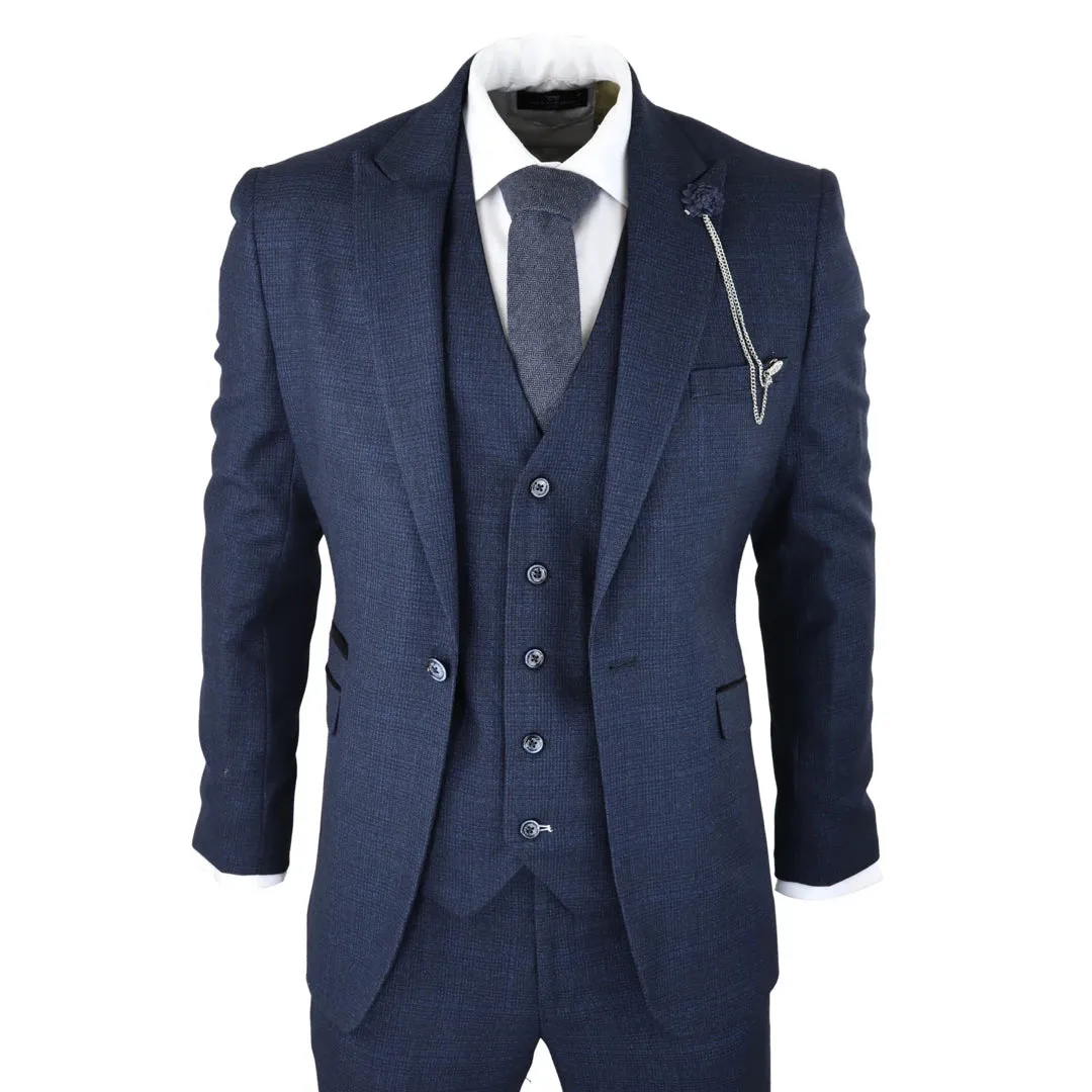 Caridi - Men's Herringbone Tweed Navy Blue Check 3 Piece Suit sold by Tru Clothing
