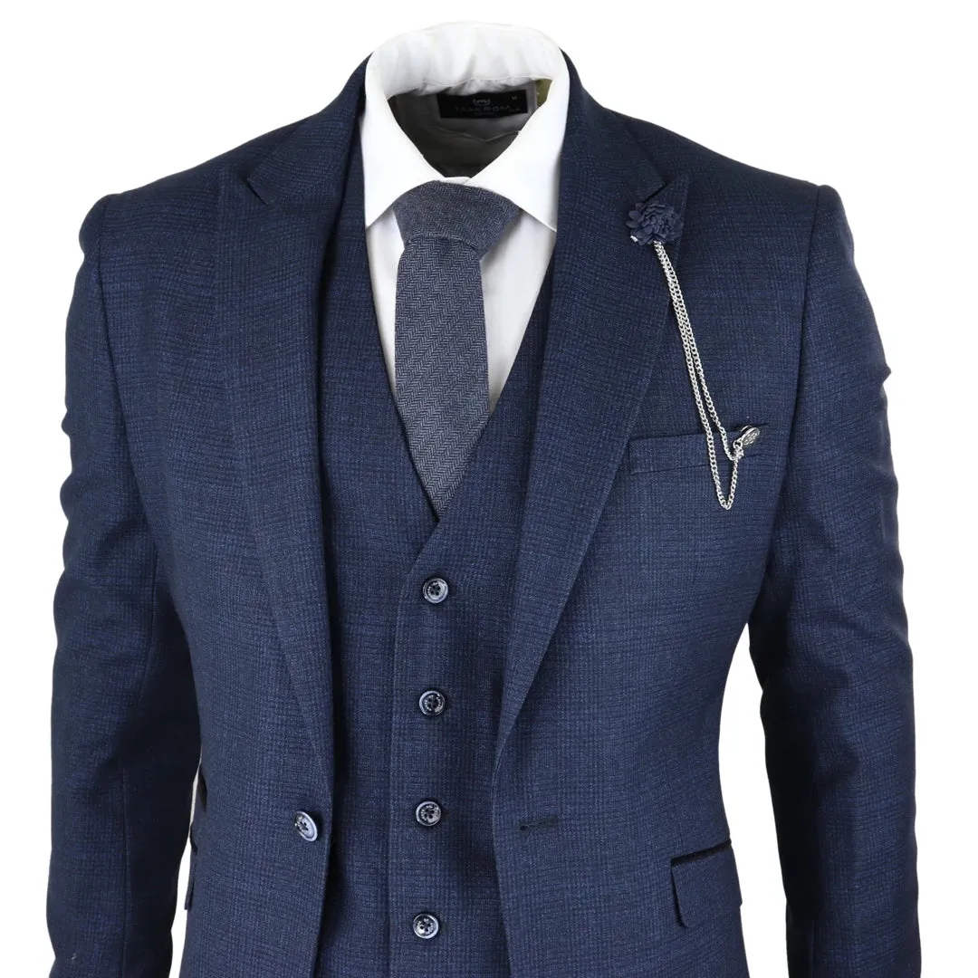 Caridi - Men's Herringbone Tweed Navy Blue Check 3 Piece Suit sold by Tru Clothing product image thumbnail 3