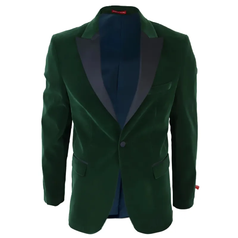 Men's Green Velvet Tux Blazer Satin Lapels Dinner Wedding Prom Black Tie sold by Tru Clothing